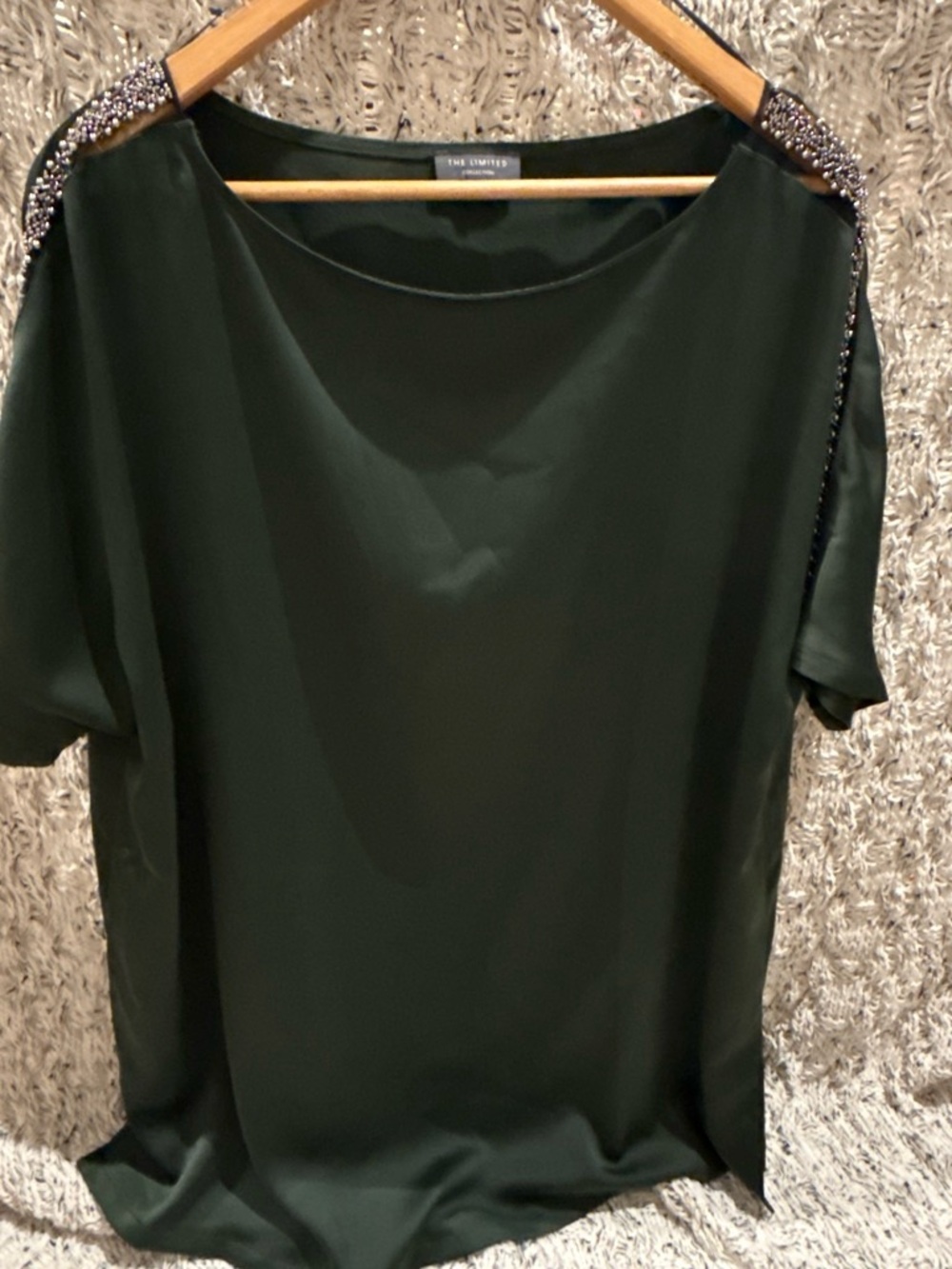 The Limited Women's Dark Green Beaded Shoulder Top